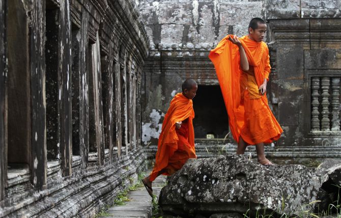 Buddhist monks visit the 900-year-old Preah Vihear temple 