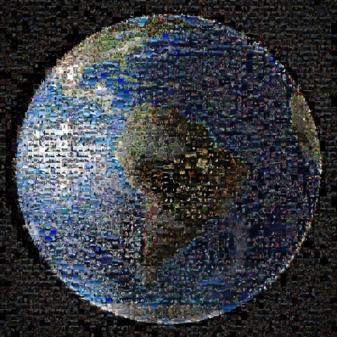 In this collage the Earth is used as the base image
