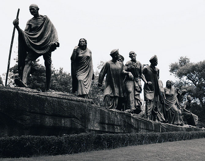 The famous sculpture of freedom fighters in New Delhi.