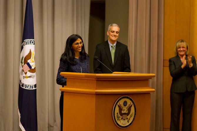 Biswal speaks during her swearing-in ceremony at Washington, DC