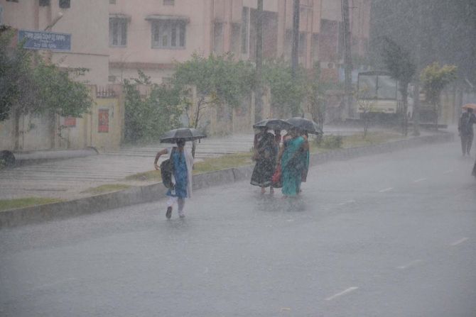 Heavy rainfall is seen in Andhra Pradesh's East Godavari district on Friday