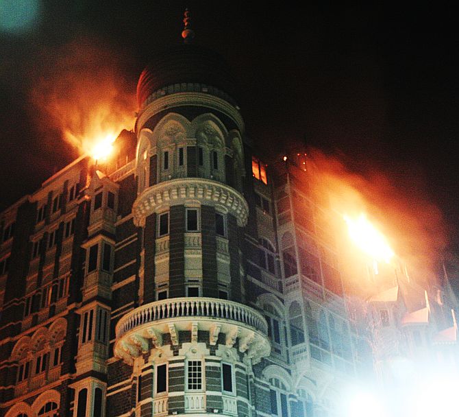 The Taj hotel during the attacks.