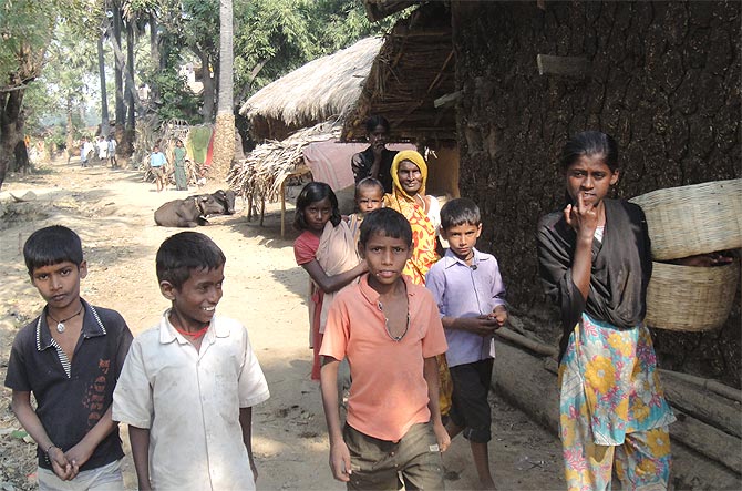 Children in the village. The walk to Rajauli bazaar is one hour away.