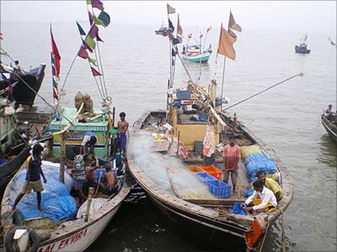 Boats docked at Machhimarnagar Colony in Colaba, Mumbai.