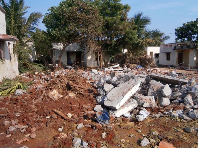 The debris at the blast site that obliterated an entire house in Tsunami Colony, Idinthakarai