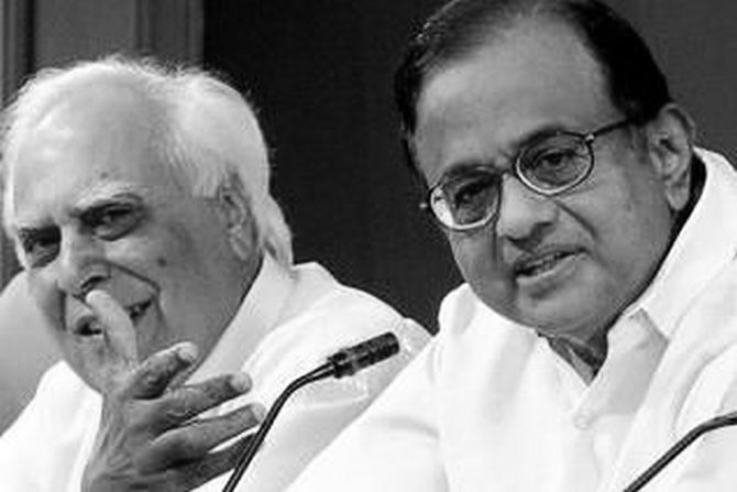 Union ministers P Chidambaram and Kapil Sibal