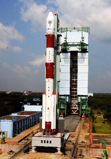 PSLV-C25 undergoing launch rehearsal with the Moible Service Tower retracted