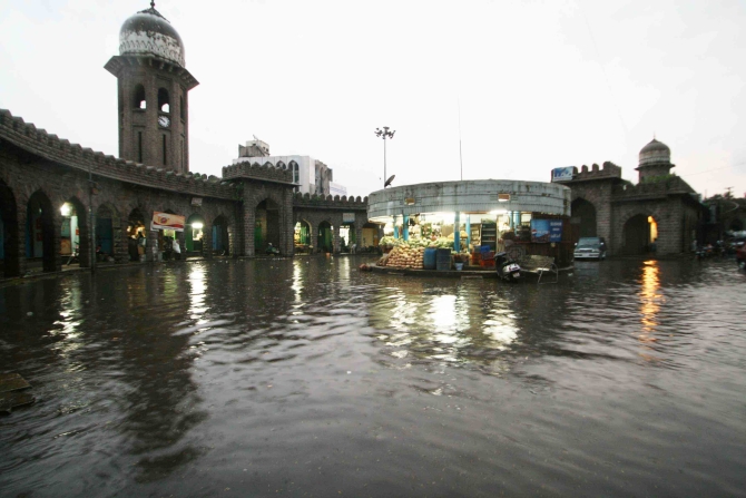 Parts of Hyderabad were water-logged after heavy rains on Wednesday night 