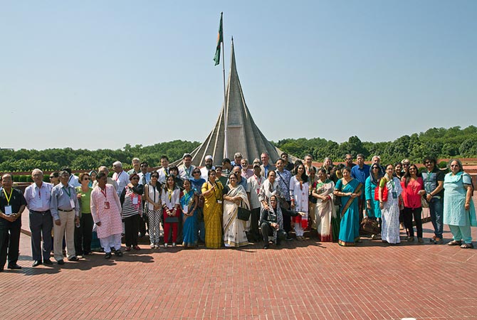 Award winners at the Bangladesh martyrs memorial in Dhaka
