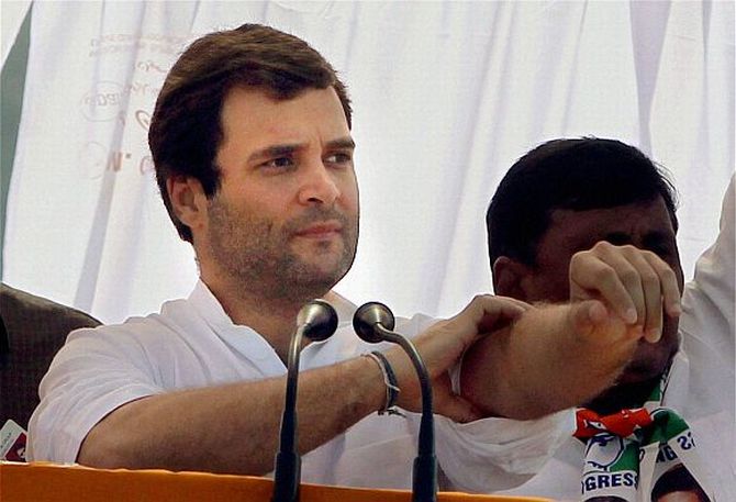 Rahul Gandhi campaigns at a rally in Rajasthan