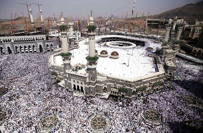 Muslim pilgrims attend Friday prayers at the Grand mosque in the holy city of Mecca ahead of the annual haj pilgrimage.