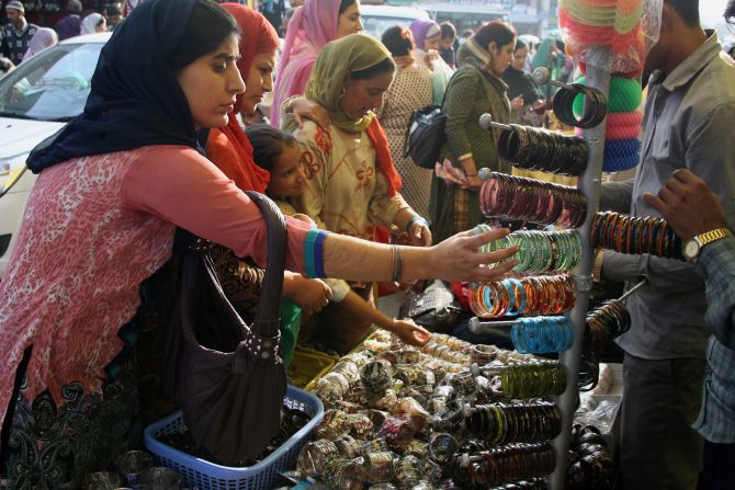 Women busy shopping at the markets of Srinagar on Tuesday
