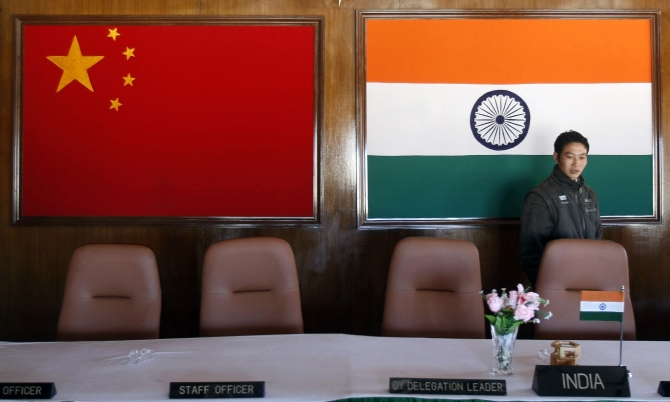The conference room where Indian and Chinese military commanders meet, on the Indian side of the India-China border, at Bumla, Arunachal Pradesh.