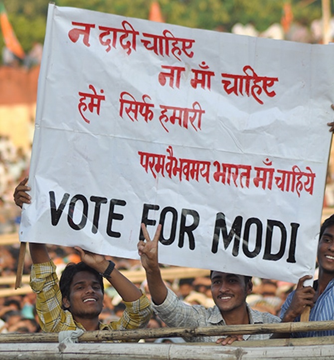 Supporters of Modi at a rally in Udaipur  
