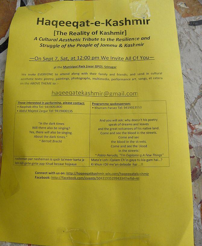 The pamphlet about the parallel concert organised by Haqeeqat-e-Kashmir