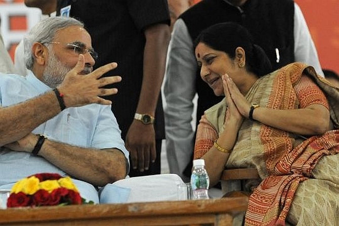 Gujarat Chief Minister Narendra Modi with Sushma Swaraj