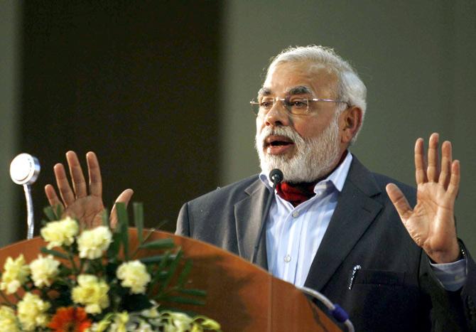 Narendra Modi speaks at the Vibrant Gujarat Global Investors Summit 2011 in Gandhinagar.