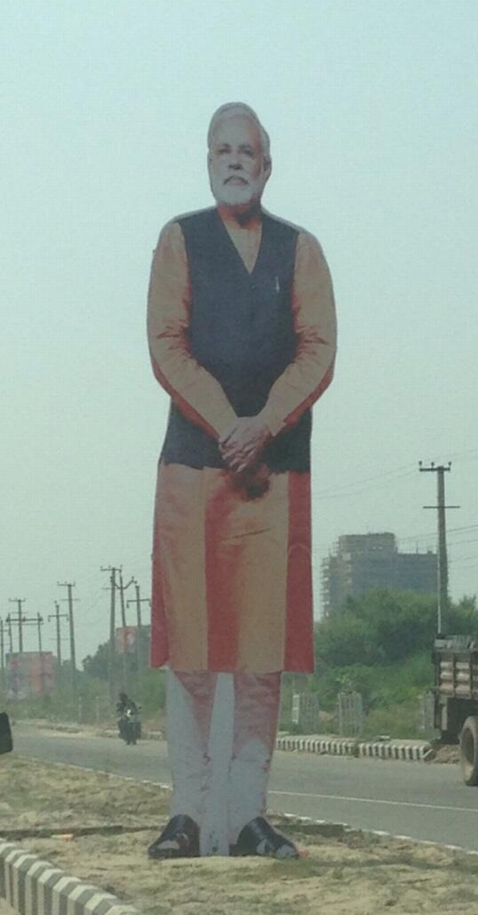 A huge cut out of Modi is seen in Rewari 