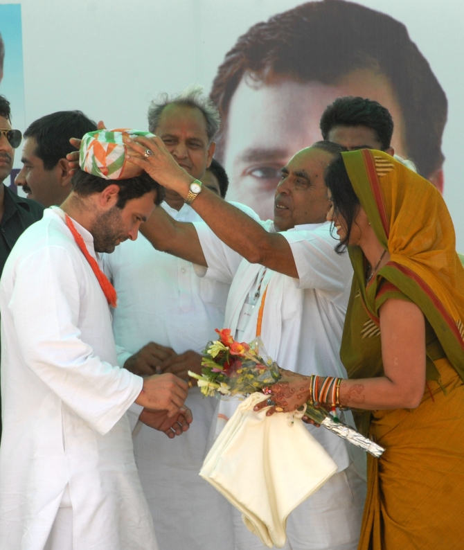 Rahul is being felicitated at the rally
