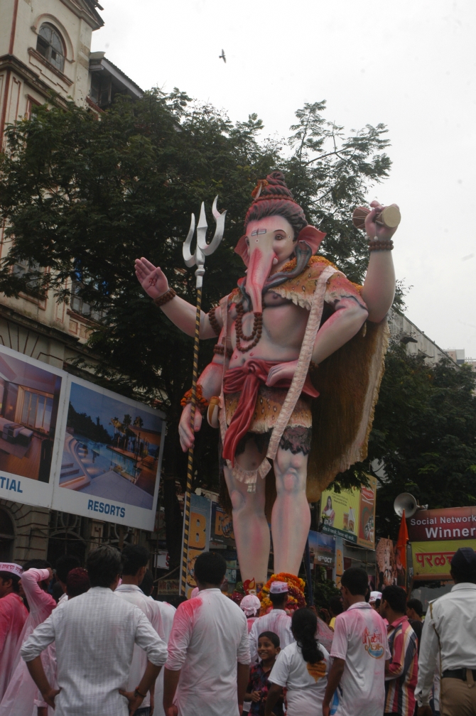 The Ganpati idol from the Nare Park area of Parel is headed for immersion