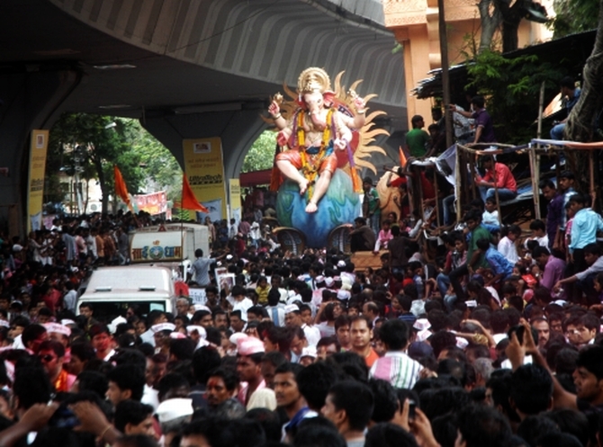 Crowds poured into the streets to get a darshan of Ganpati on the final day of the festival