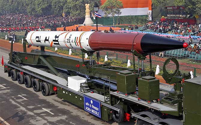 Agni 4 missile is seen during a rehearsal for the Republic Day parade 