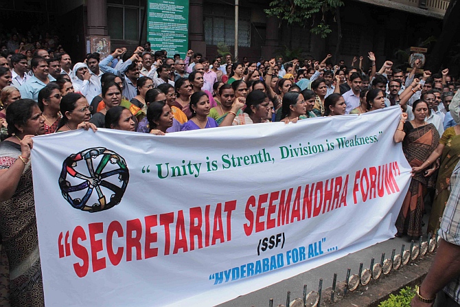 A protest against the division of Andhra Pradesh in Hyderabad