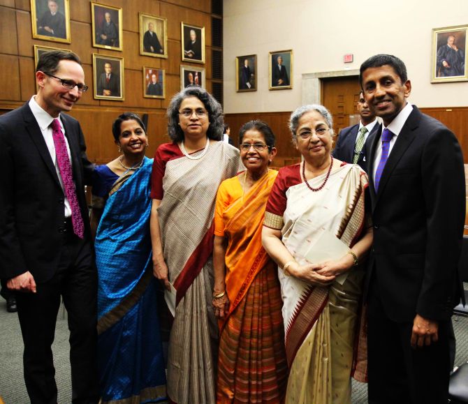 Sri Srinivasan (extreme right) with Gursharan Kaur, his mother Saroja Srinivasan, PM's daughter Upinder Kaur and Srinivasan's sister Srija Srinivasan