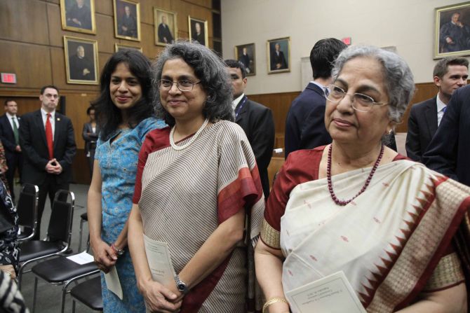 First Lady Gursharan Kaur with her two daughters Upendra Kaur and Amrit Kaur at Sri Srinivasan's swearing-in ceremony in Washington, DC