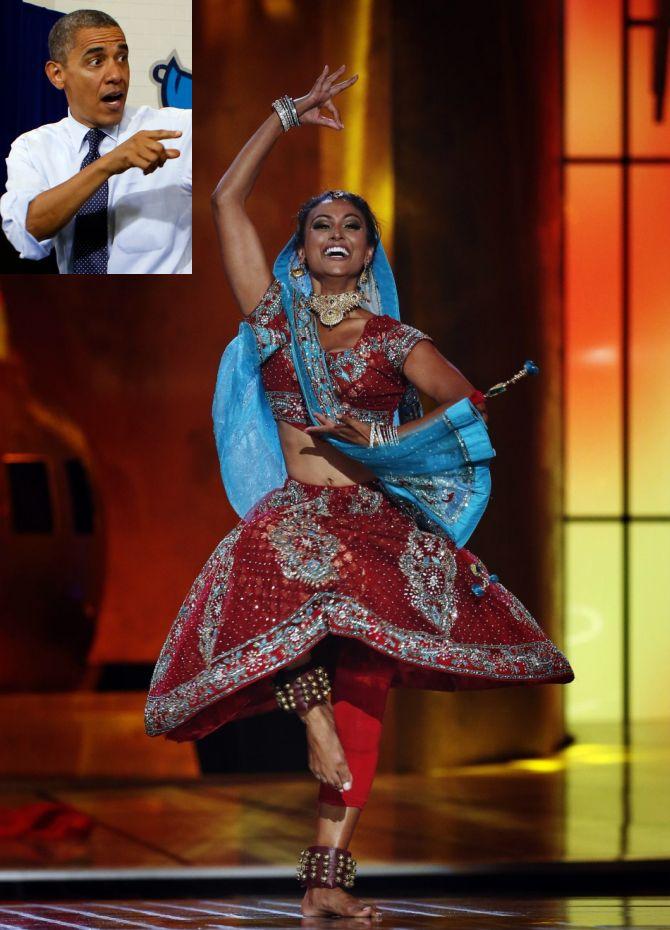 Miss America Nina Davuluri. (Inset) US President Barack Obama