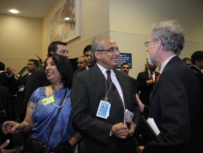 Indian Ambassador to the US Nirupama Roa (left) at the UN headquarters