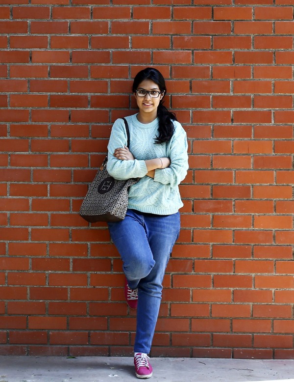 Urvashi Kapila poses for a picture at her college campus in New Delhi