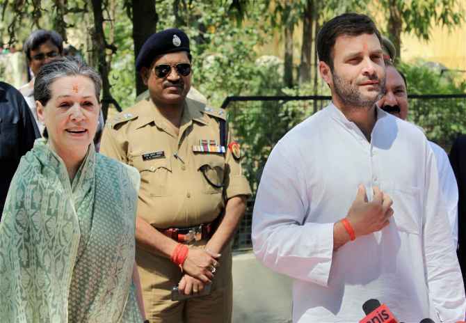 Sonia Ganhdi and Rahul Gandhi speak to mediapersons after filing nomination, at Rae Bareli on Wednesday