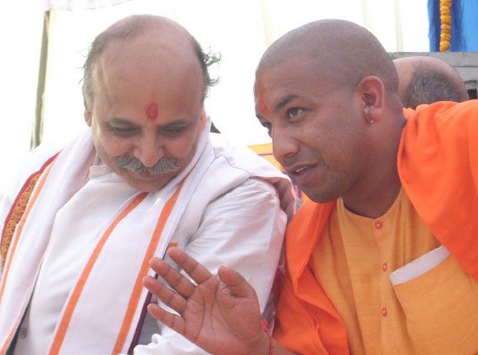 Yogi Adityanath with VHP International Chief Pravin Togadia