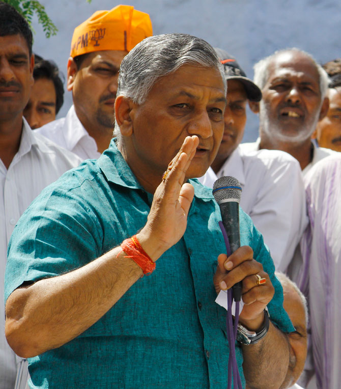 Former Army Chief General V K Singh campaigns in Ghaziabad.