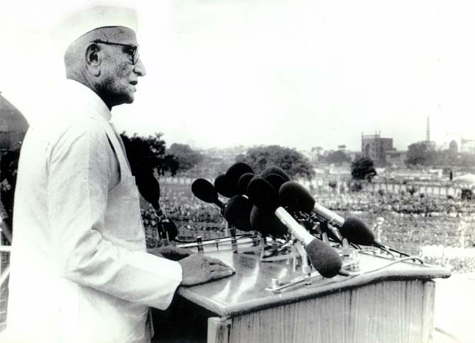 Prime Minister Morarji Desai at the Red Fort, August 15, 1977.