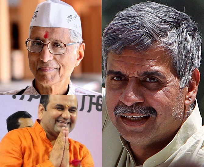 Clockwise: The Congress MP from East Delhi Sandeep Dikshit; BJP candidate Maheish Girri, and the AAP's Rajmohan Gandhi.