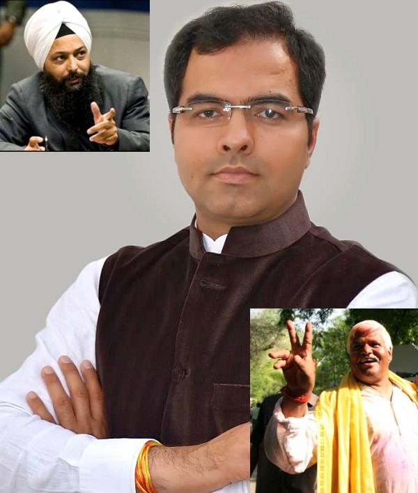 Clockwise: The BJP's West Delhi candidate Parvesh Singh Verma; sitting Congress MP Mahabal Mishra and the AAP's Jarnail Singh.