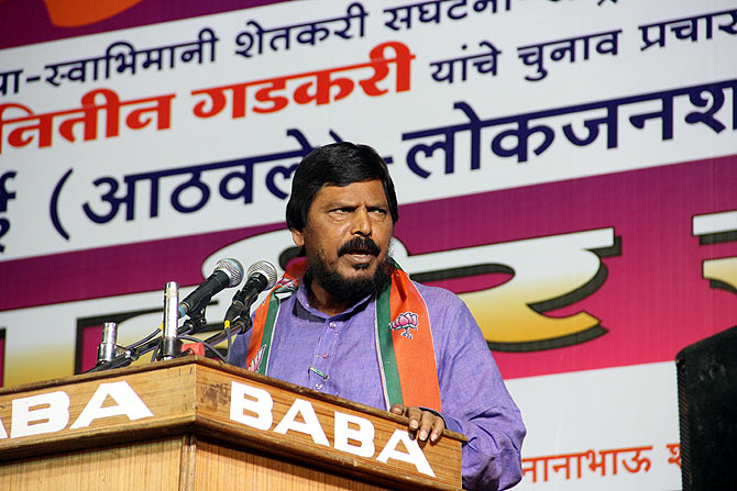 Republican Party of India-Athawale leader Ramdas Athawale at the rally in Nagpur's Dalit quarter.