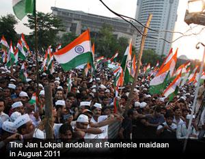 The Jan Lokpal andolan ar Ramleela Maidan in August 2011