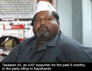Tasawarr Ali, an AAP supporter at the party office in Kaushambi