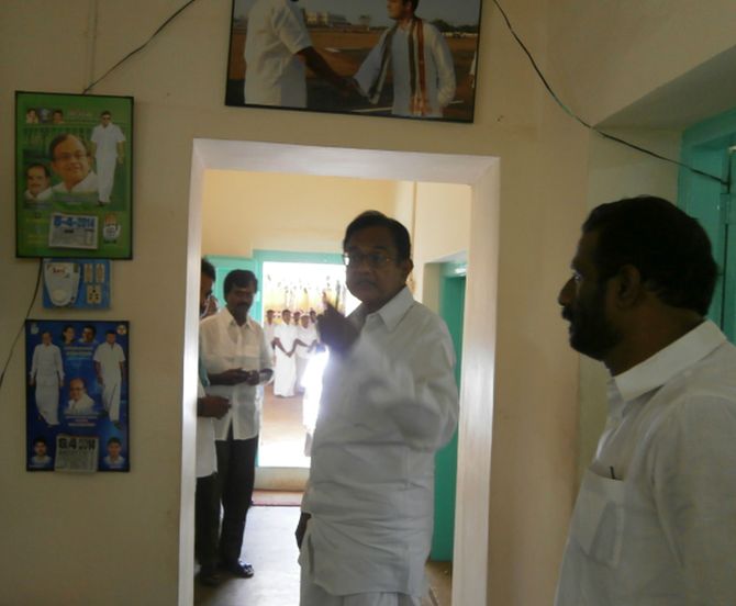 Finance Minister P Chidambaram at the Karaikudi Congress office.