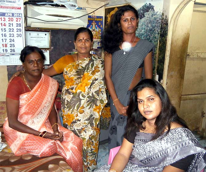 Bharathi Kannamma (seated, left) is contesting the elections from Madurai.