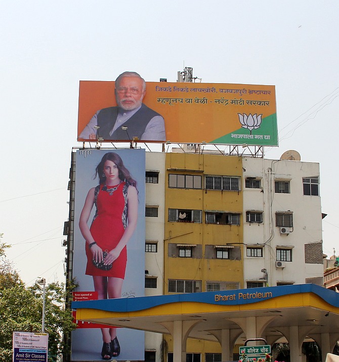 A Narendra Modi hoarding in Nagpur city.