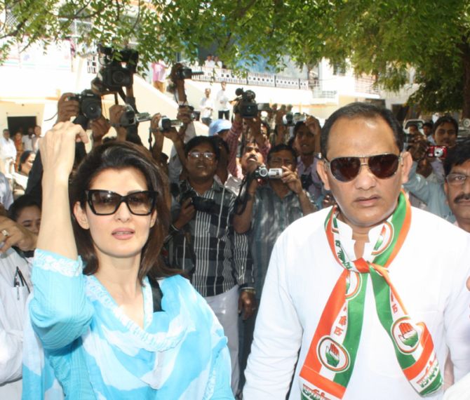 Congress candidate from Rajasthan's Tonk-Sawaimadhopur constituency with his wife Sangeeta Bijlani