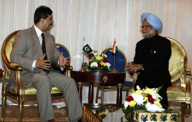 PM Singh speaks with his then Pakistani counterpart Yusuf Raza Gilani at Sharm-el-Sheikh, Egypt, in July, 2009