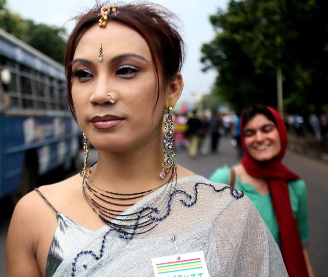 Gauri, a transgender activist, attends a rally to celebrate 'Rainbow Pride Week' in Kolkata.