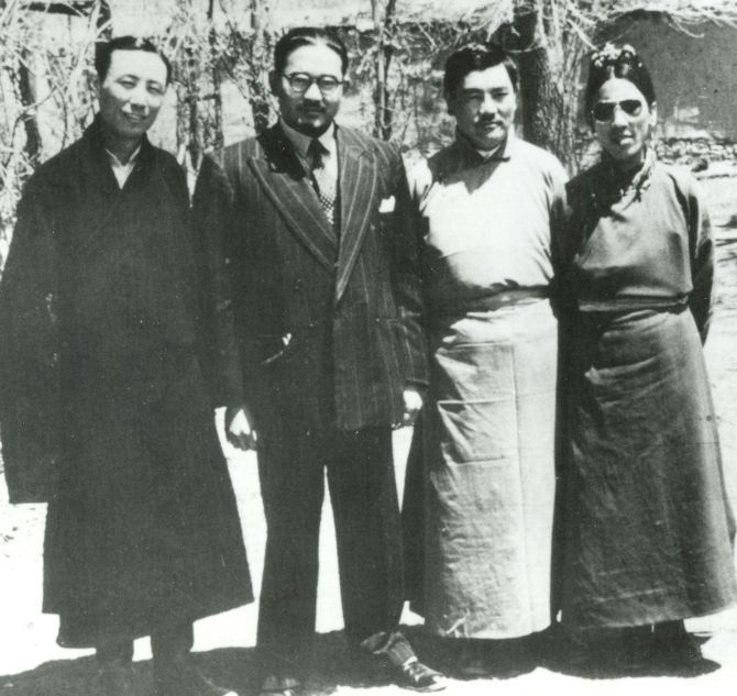 S Sinha, second left, head of the Indian Mission from 1950 to 1952 before it was downgraded, with officials of the Tibetan government in Lhasa.