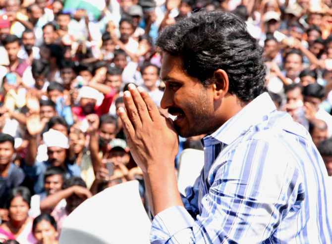 Y S Jaganmohan Reddy addresses a rally in Kadapa, where his family has unprecednted influence.