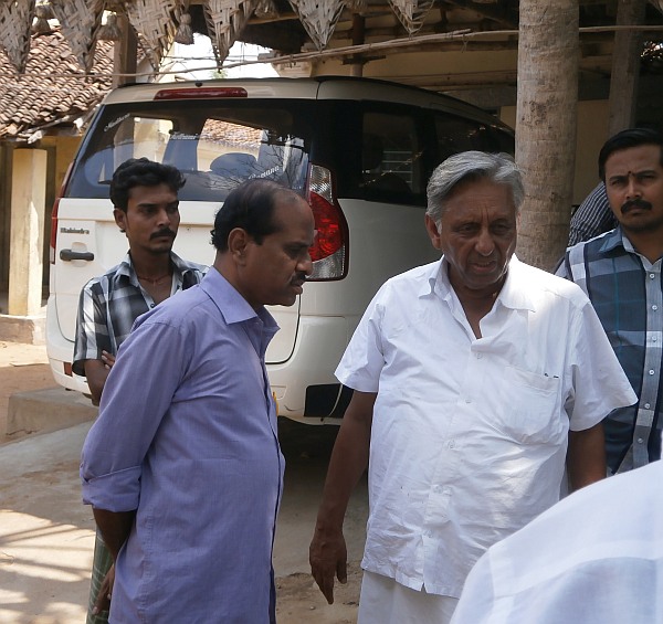 Mani Shankar Aiyar interacts with party workers before heading out for campaigning.